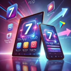 DALL·E 2024 11 23 22.11.06 A modern and vibrant digital illustration showing a smartphone and tablet with the 7club app interface highlighting its compatibility with Android