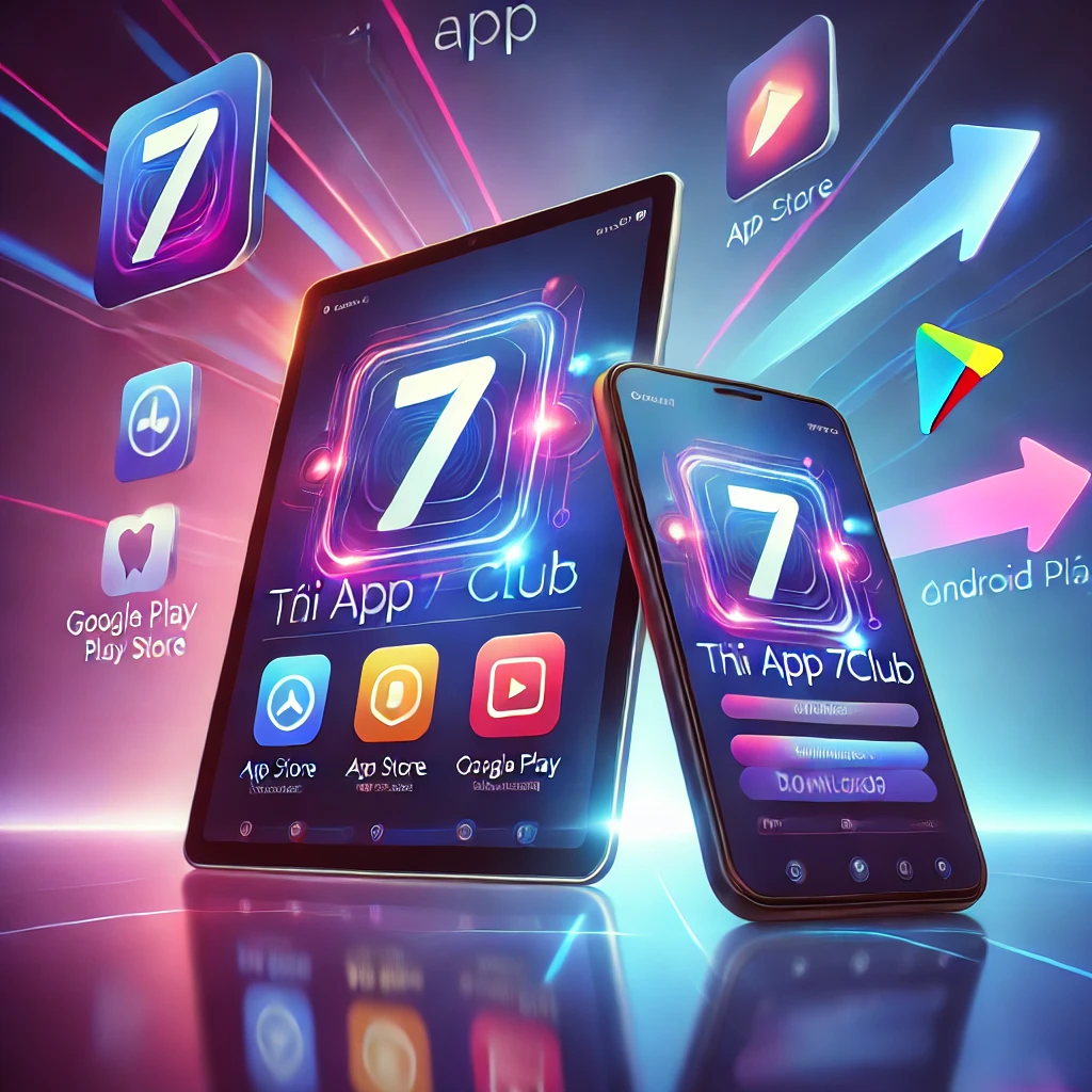 DALL·E 2024 11 23 22.11.06 A modern and vibrant digital illustration showing a smartphone and tablet with the 7club app interface highlighting its compatibility with Android